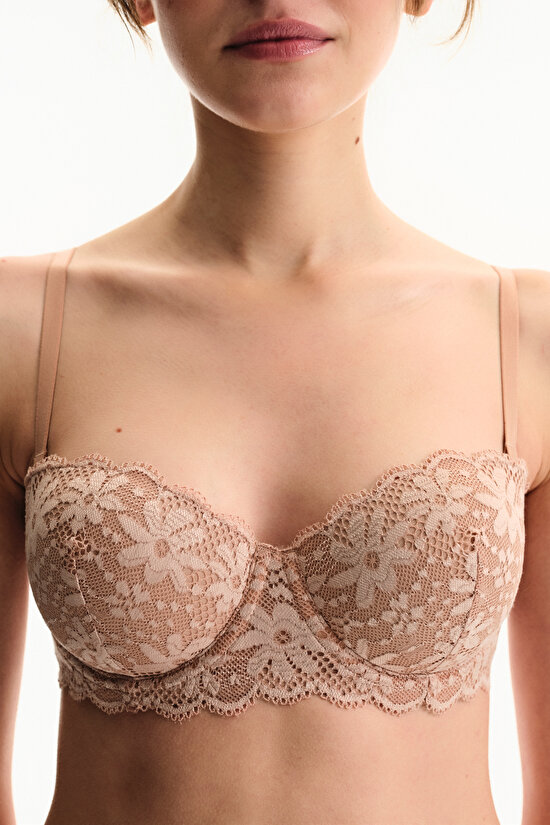 Bej Bloom Lace Dantel Sütyen - 4