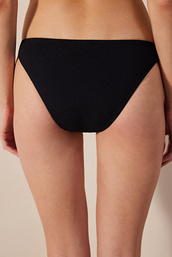 Arlo Side Textured and Macrame Black Bikini Bottom - 3