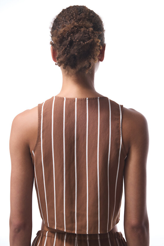 Marea Çizgili Bağlama Detaylı V Yaka Crop Top Üst Marea Çizgili Bağlama Detaylı V Yaka Crop Top Üst - 3