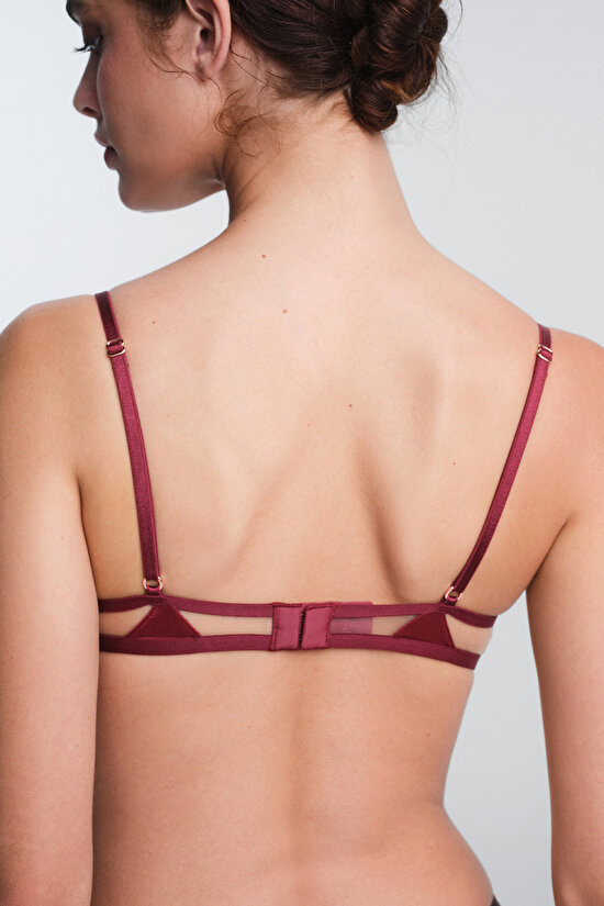 Bordo Olea Dantelli Balenli Dolgusuz Toparlayıcı Sütyen - 4
