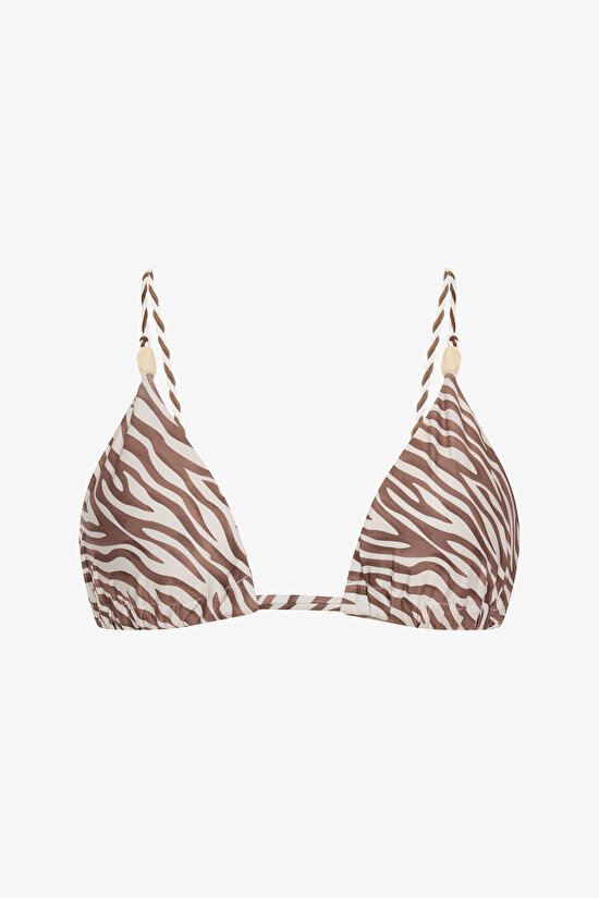 Gale Zebra Desenli Boncuklu Üçgen Bikini Üstü - 4