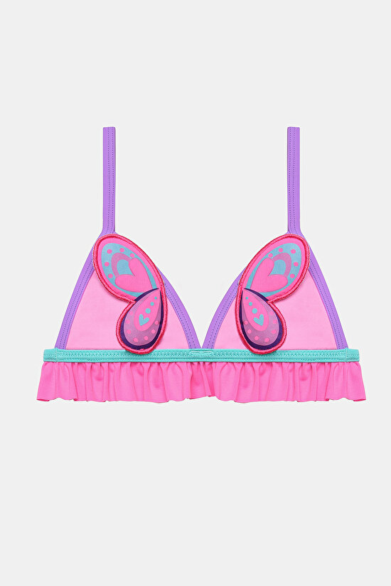 Girls Butterfly Detailed Pink Triangle Bikini Set - 2