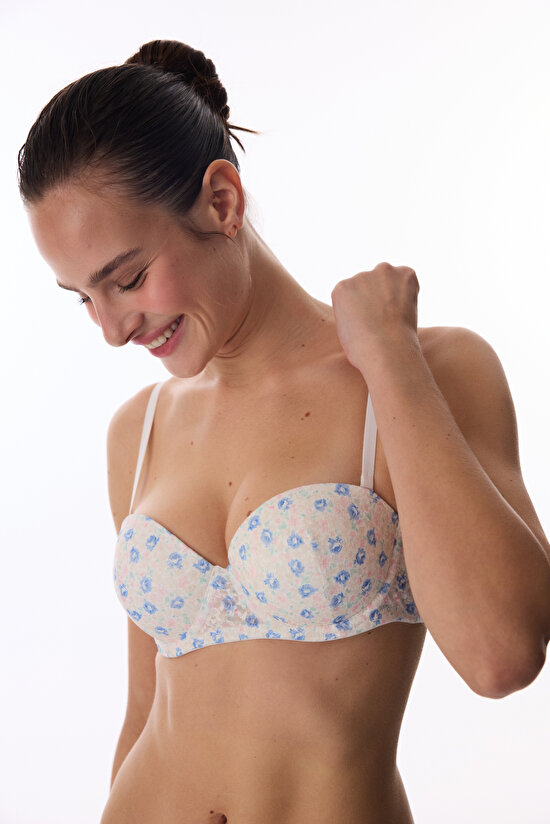 Kırık Beyaz Pop Up Destekli Floral Lace Dantel Sütyen - 2