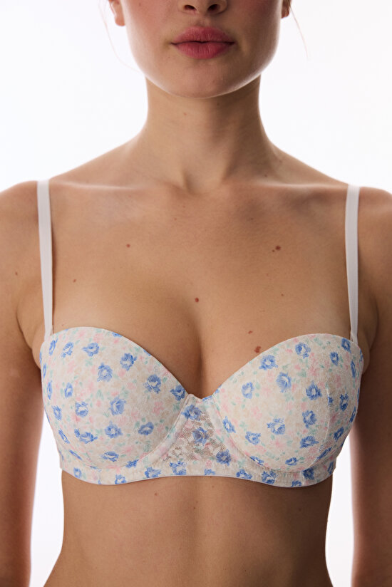Kırık Beyaz Pop Up Destekli Floral Lace Dantel Sütyen - 4