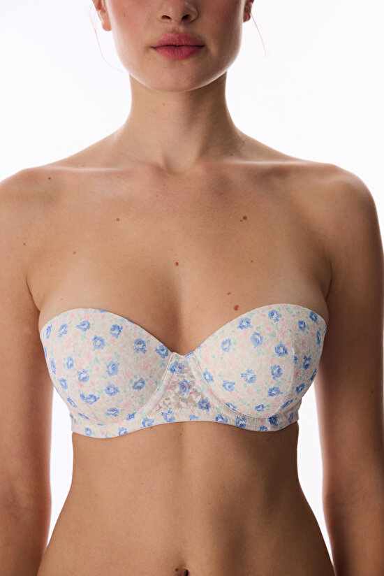 Kırık Beyaz Pop Up Destekli Floral Lace Dantel Sütyen - 6