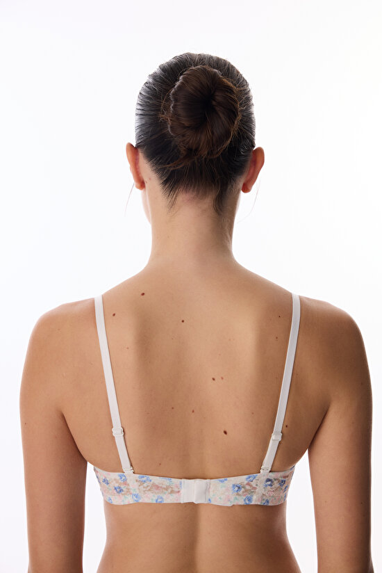 Kırık Beyaz Pop Up Destekli Floral Lace Dantel Sütyen - 7