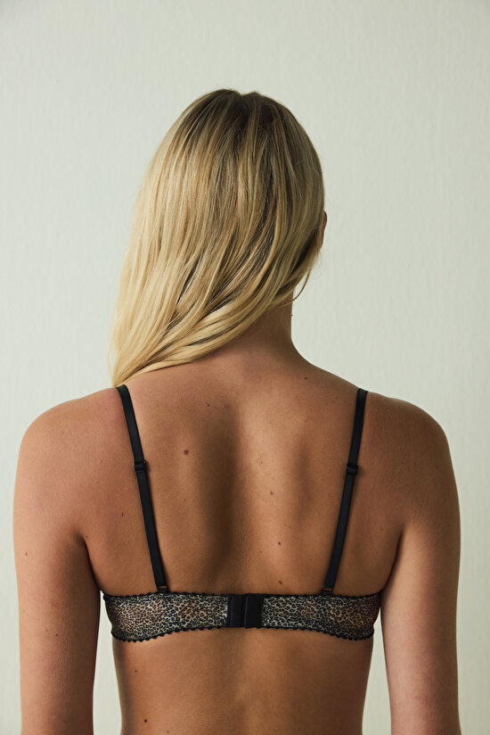 Beige Embroidered Leopard Patterned Underwire Balconette Bra - 6