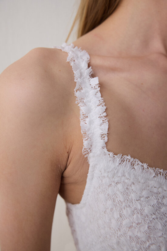 Crinkle Lace Corset Kırık Beyaz Büstiyer - 4