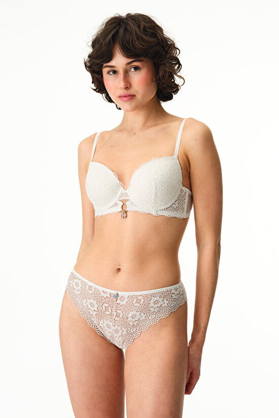 Kırık Beyaz Laluce Lace Dantel Sütyen - 1