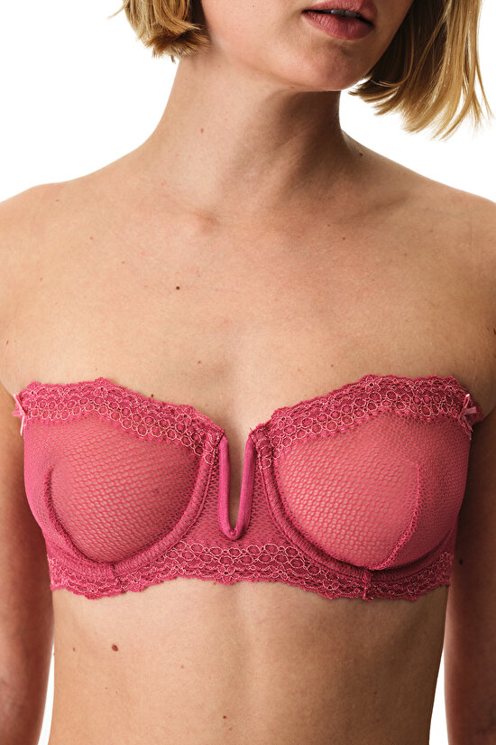 Fuşya V Balenli Strapless Sütyen - 4