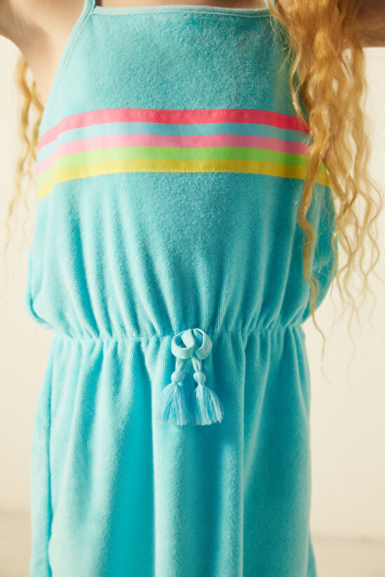 Kız Çocuk Gökkuşağı Desenli Elbise - 3