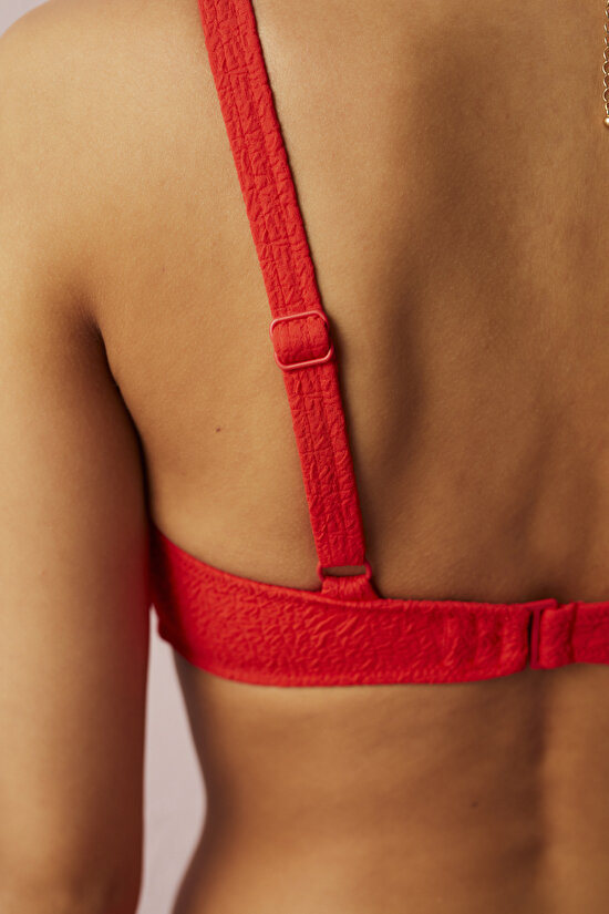 Kırmızı V Yaka Detaylı Bikini Üstü - 4