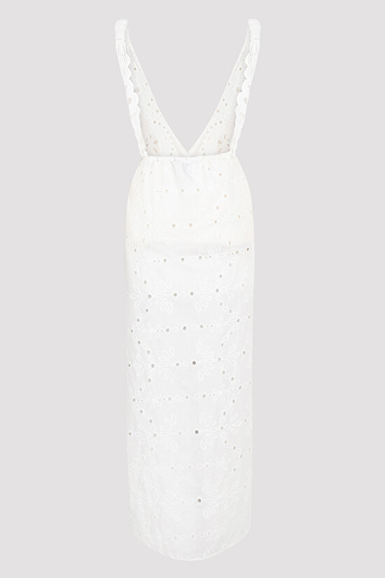 Beyaz Güpürlü Dantel Kumaşlı Rita Plaj Elbisesi - 7