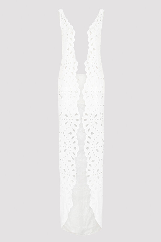 Beyaz Güpürlü Dantel Kumaşlı Rita Plaj Elbisesi - 8