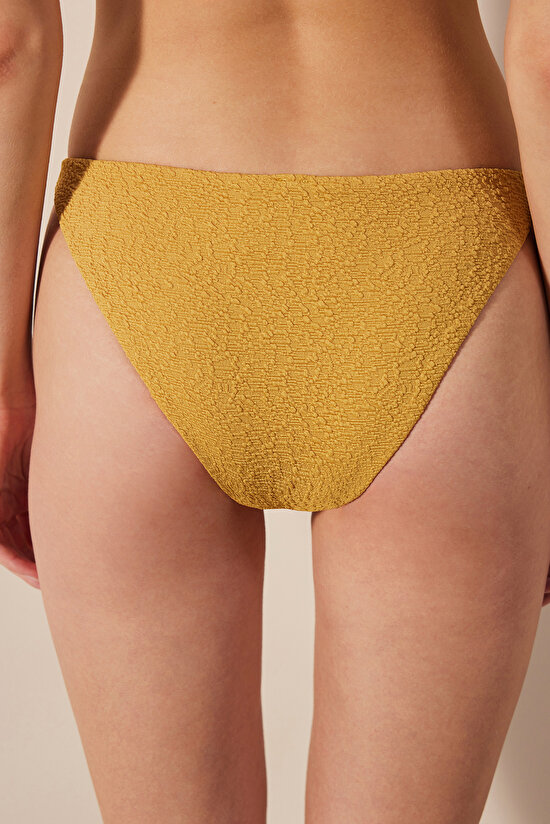Blanca Side Textured and Macrame Yellow Bikini Bottom - 2