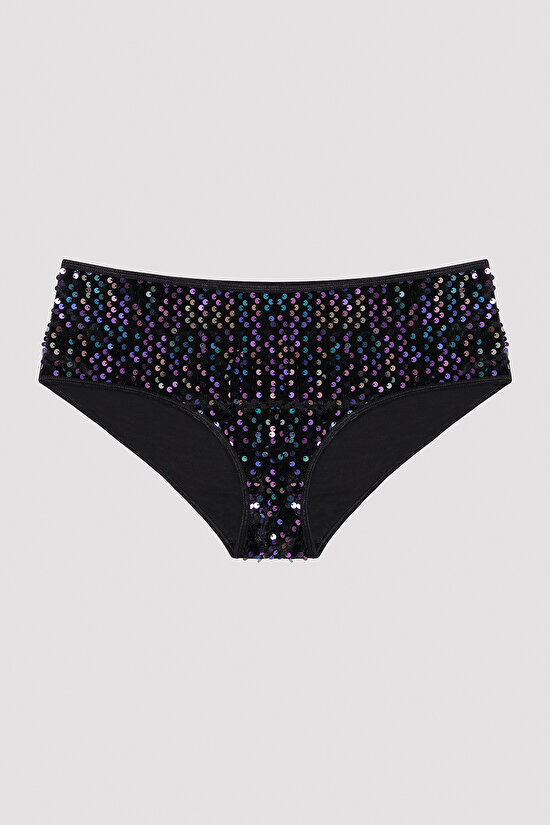 Sequin Cheeky Black Hipster - 3