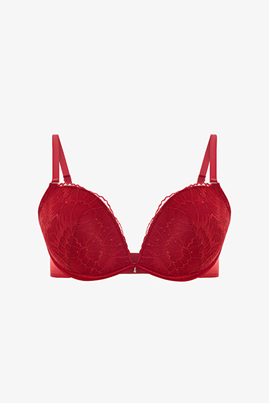 Kırmızı Wow Sequin Lace Sütyen - 5