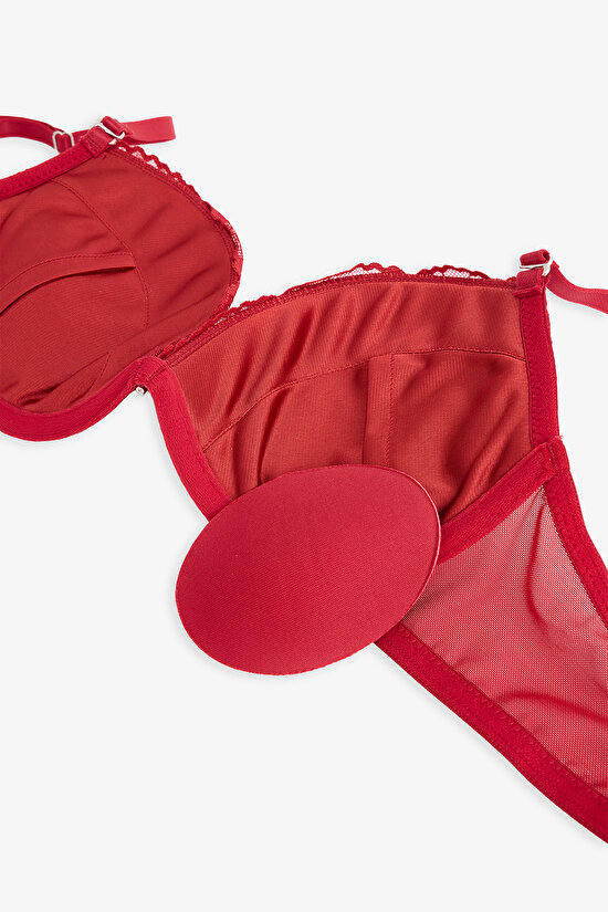 Kırmızı Wow Sequin Lace Sütyen - 6