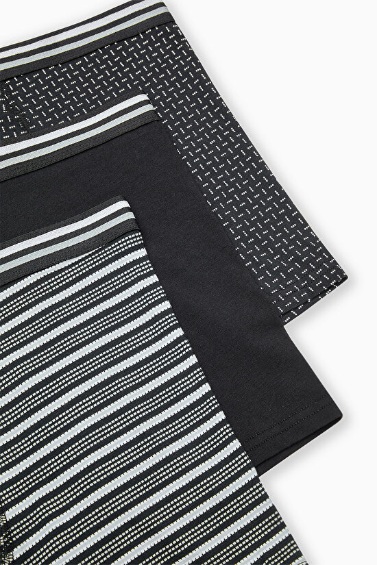 Erkek Pamuklu Black Design 3lü Çok Renkli Boxer - 5