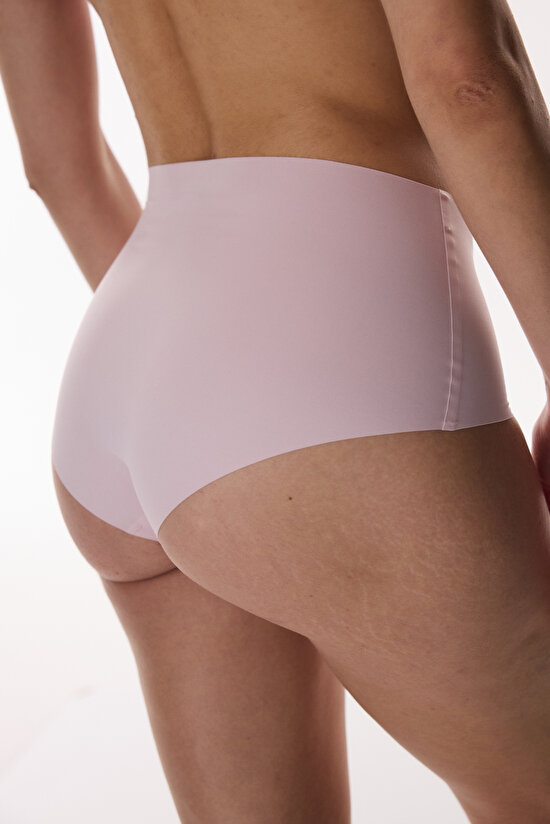 Pembe Invisible Görünmez Lazer Kesim Yüksek Bel Slip Külot - 3