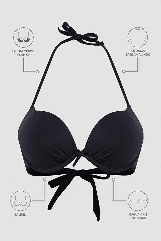 Push Up Black Bikini Top - 6