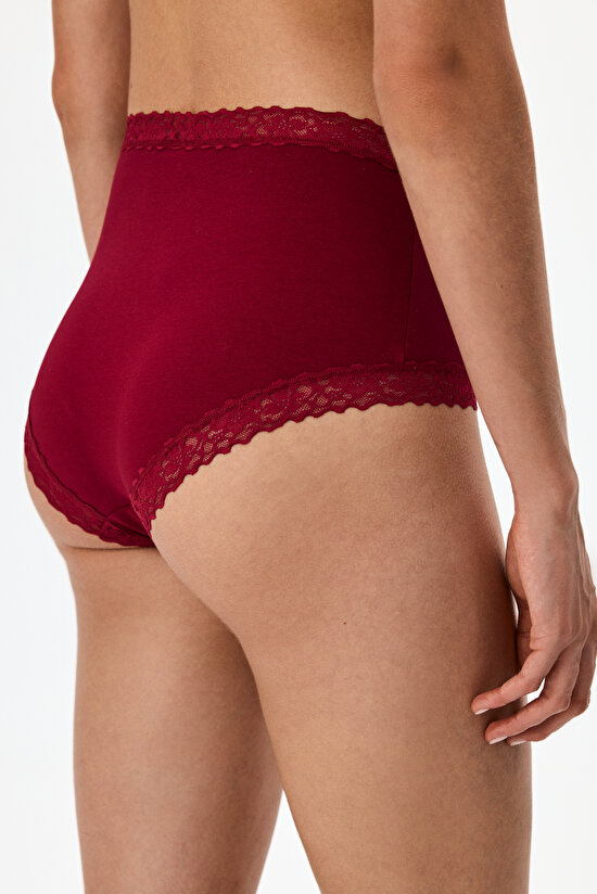 Bordo Rahat Pamuklu Yüksek Bel Slip Külot - 3