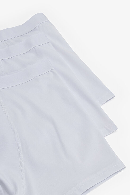 Erkek Pamuklu Basic White Tape 3lü Boxer - 4