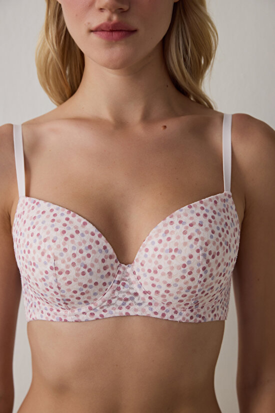 Açık Pembe Laluce Desenli Lace Dantel Sütyen - 2