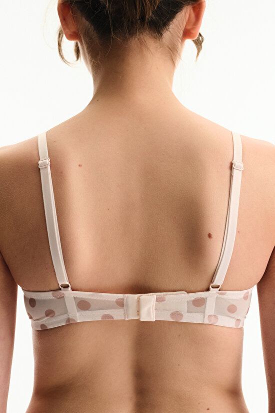 Cream Pink Wired Mesh Bra - 2