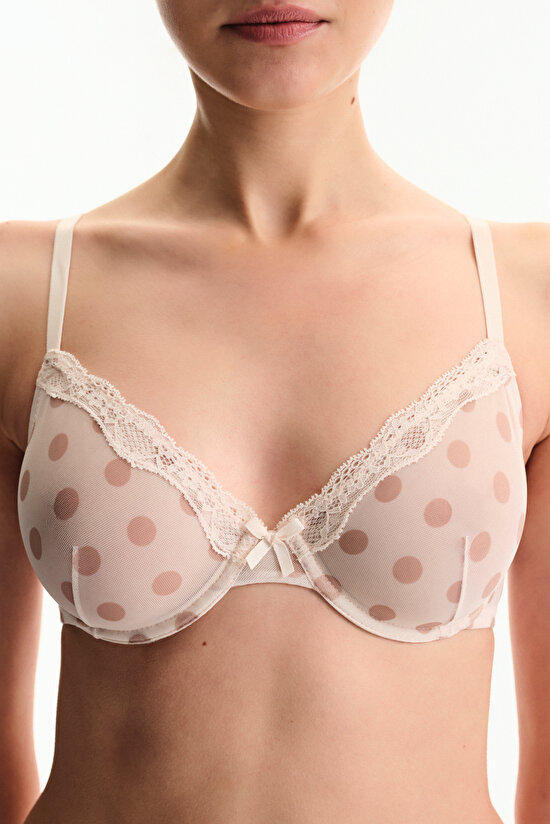 Cream Pink Wired Mesh Bra - 3