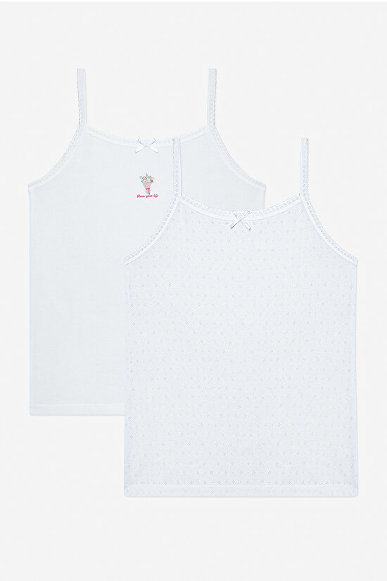 Girls Sweet Heart 2in1 Optic White Cami - 1