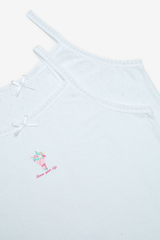 Kız Çocuk Sweet Heart Pamuklu 2li Optik Beyaz Atlet - 4