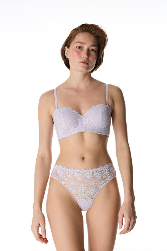 Lila Lotus Straplez Lace Dantel Sütyen - 1