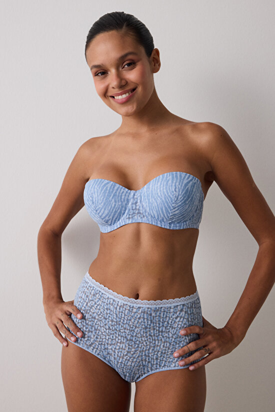 Açık Mavi Bloom Dantelli Balenli Dolgusuz Straplez Sütyen - 5