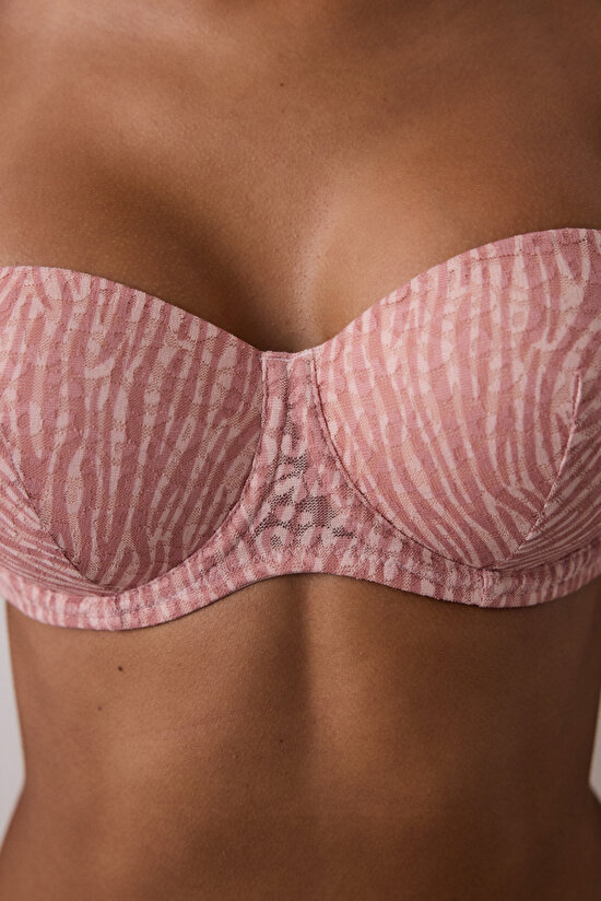 Açık Gül Kurusu Bloom Dantelli Toparlayıcı Balenli Straplez Sütyen - 5