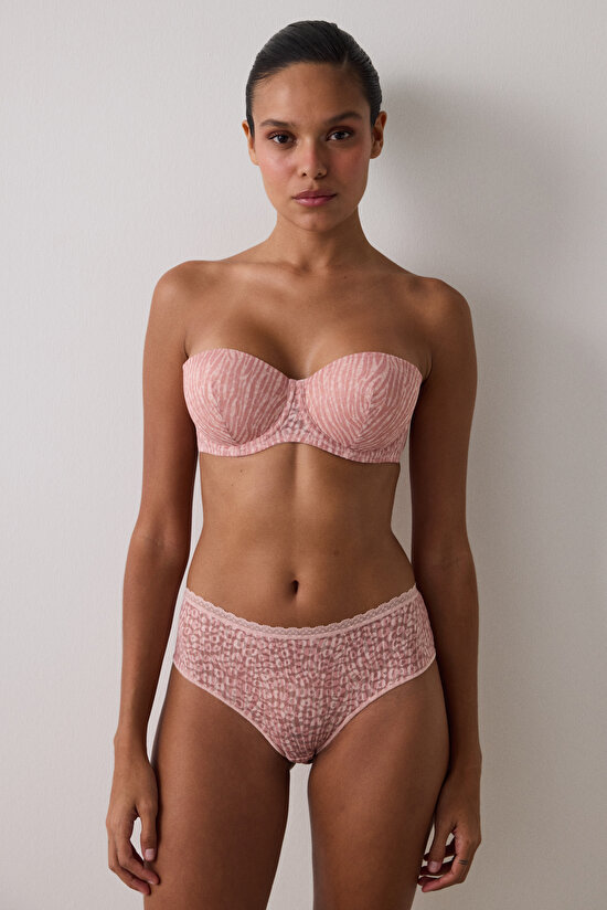 Açık Gül Kurusu Bloom Dantelli Toparlayıcı Balenli Straplez Sütyen - 8