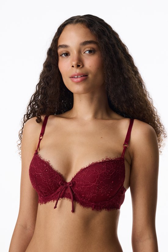 Burgundy Fervour Lace Push Up Padded Bra - 1