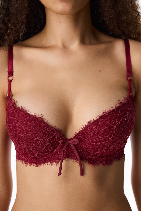Burgundy Fervour Lace Push Up Padded Bra - 3