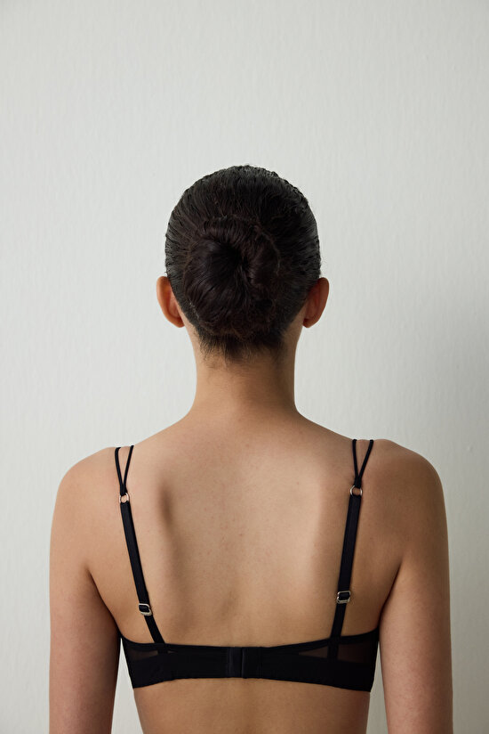 Siyah Essentials Balenli Tül Sütyen - 6