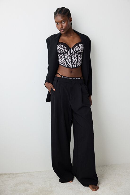 Leopard Siyah Korse Büstiyer - 6