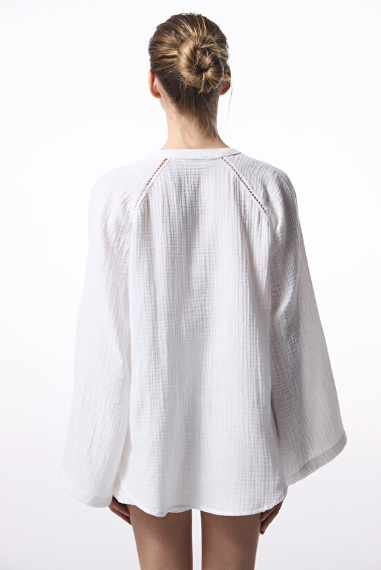 Beyaz Lessi Trim Müslin Gömlek - 3
