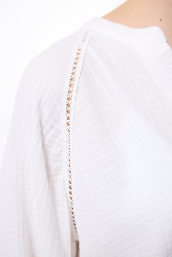 Beyaz Lessi Trim Müslin Gömlek - 6