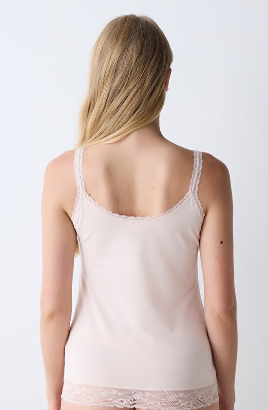 Cotton Lace Dantel Açık Bej Atlet - 3