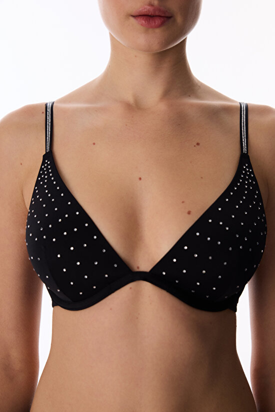 Siyah Satin Stone Decolte Sütyen - 5