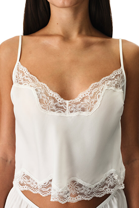 Off White Chiffon Lace Tank Top - 2