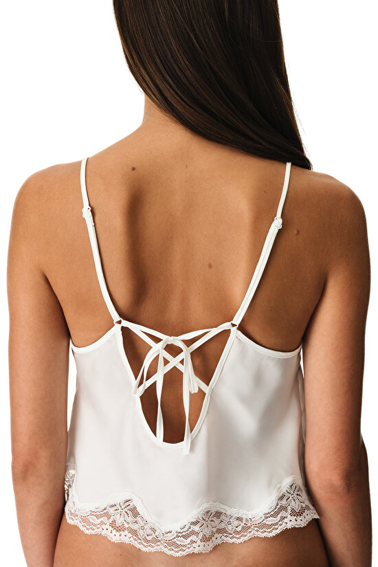 Off White Chiffon Lace Tank Top - 4