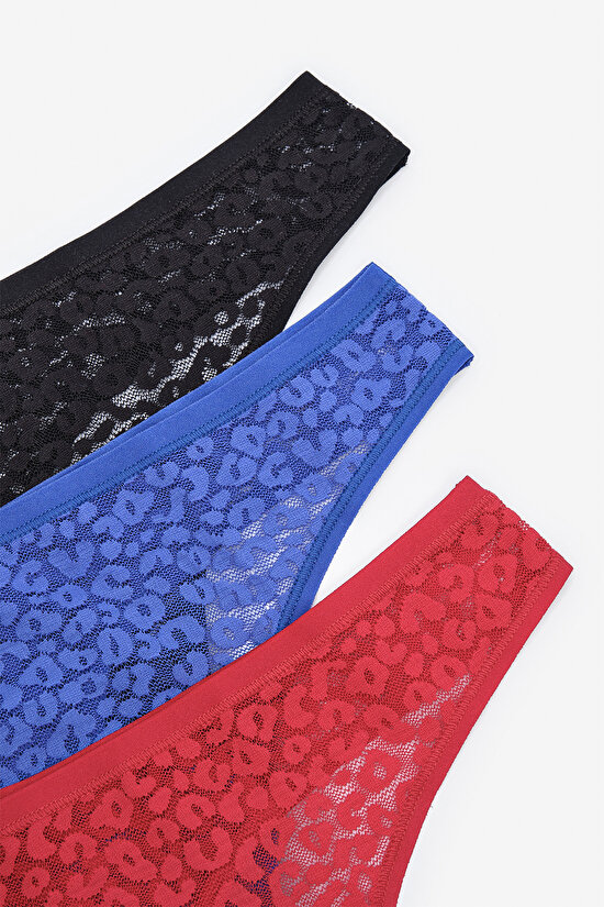 Lace Dantel 3lü Çok Renkli Tanga Külot Lace Dantel 3lü Çok Renkli Tanga Külot - 5