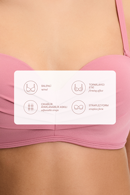 Gül Pembesi Lotus Straplez Bikini Üstü - 7