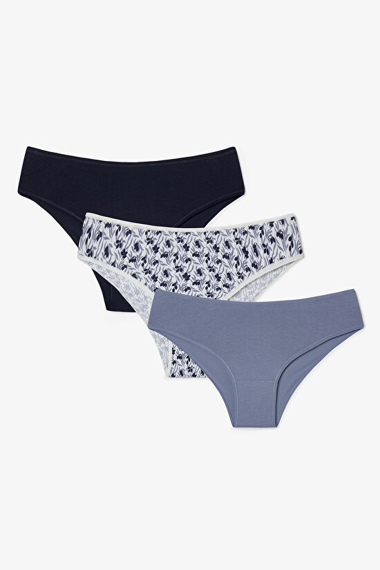 Blue Autumn Yaprak Desenli Düşük Bel 3'lü Slip Külot - 1