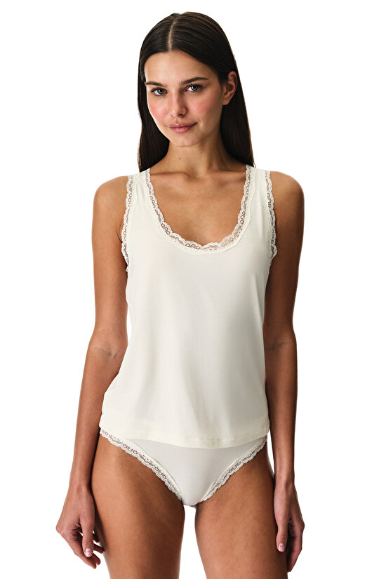 White Lace Detailed Tank Top - 1